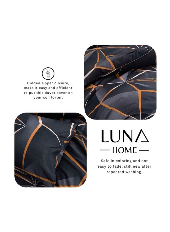 Deals For Less Luna Home 4-Piece Geometric Design Duvet Cover Set, 1 Duvet Cover + 1 Fitted Sheet + 2 Pillow Covers, Single, Black/Brown