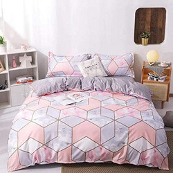 Deals For Less 6-Piece Nice Geometric Design Bedding Set, 1 Duvet Cover + 1 Fitted Bedsheet + 4 Pillow Covers, Pink/Orange, King
