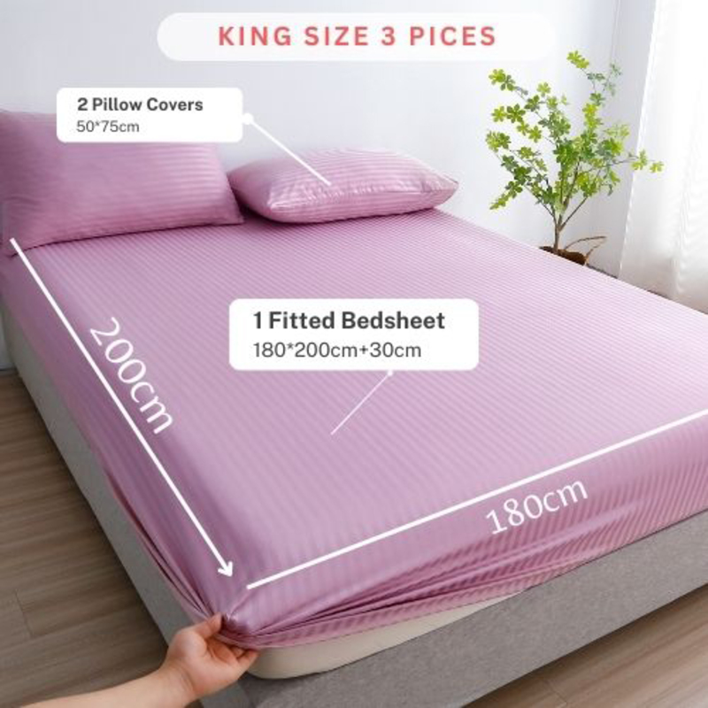 Luna Home 3-Piece Fitted Sheet Set, 1 Fitted Sheet + 2 Pillow Covers, King, Greige Violet
