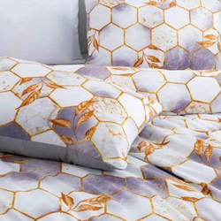 Deals For Less Luna Home 6-Piece Marble Design Duvet Cover Set, 1 Duvet Cover + 1 Flat Sheet + 4 Pillow Covers, Queen, White/Purple