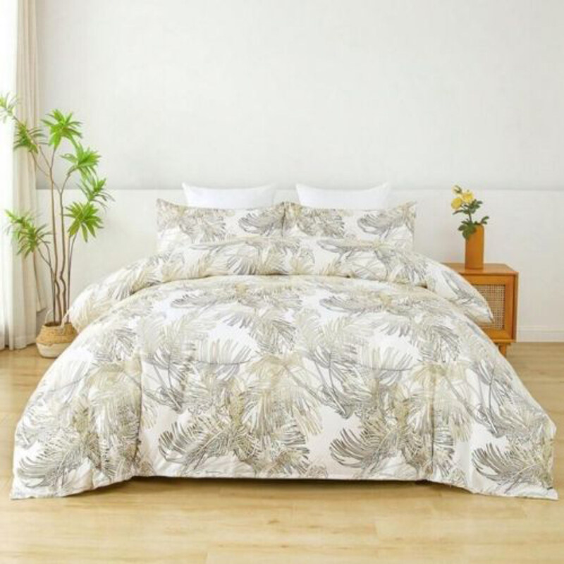 

Luna Home 6-Piece Golden Leaf Design Duvet Cover Set, 1 Duvet Cover + 1 Flat Sheet + 4 Pillow Covers, Queen, Gold