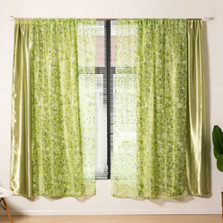 Deals For Less Luna Home Modern Drape Tulle Double layer Window Curtains Set, 2 Pieces, Green