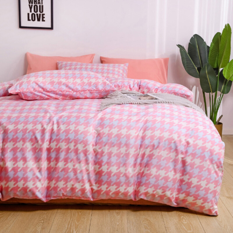 

Luna Home 6-Piece Checkered Design Bedding Set without Filler, 1 Duvet Cover + 1 Flat Sheet + 4 Pillow Cases, Queen/Double, Pink