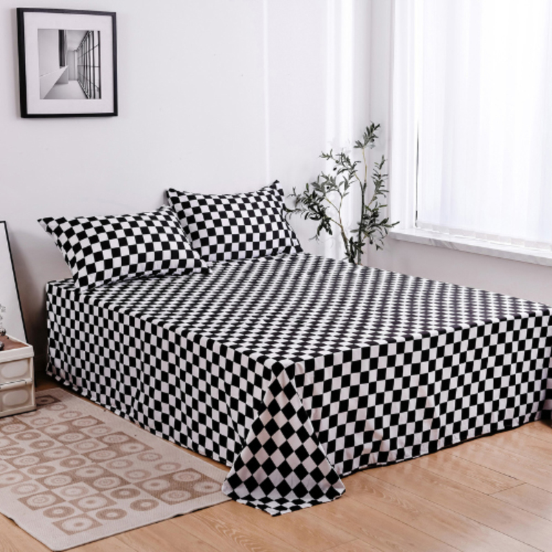 Luna Home 3-Piece Checkered Design without Filler Bedsheet Set, 1 Flat sheet + 2 Pillow Covers, One Size, Black