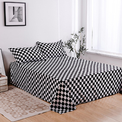Luna Home 3-Piece Checkered Design without Filler Bedsheet Set, 1 Flat sheet + 2 Pillow Covers, One Size, Black