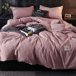 Deals For Less 4-Piece Luna Home Plain Bedding Set, 1 Duvet Cover + 1 Fitted Bedsheet + 2 Pillow Covers, Single, Rose Pink