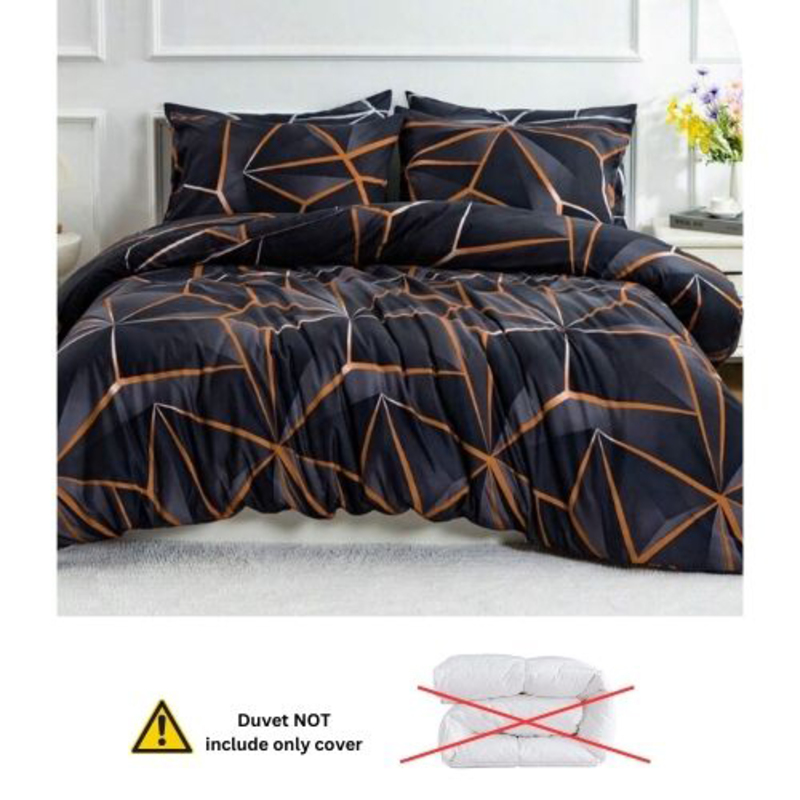 Deals For Less Luna Home 4-Piece Geometric Design Duvet Cover Set, 1 Duvet Cover + 1 Fitted Sheet + 2 Pillow Covers, Single, Black/Brown