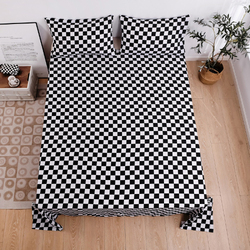 Luna Home 3-Piece Checkered Design without Filler Bedsheet Set, 1 Flat sheet + 2 Pillow Covers, One Size, Black