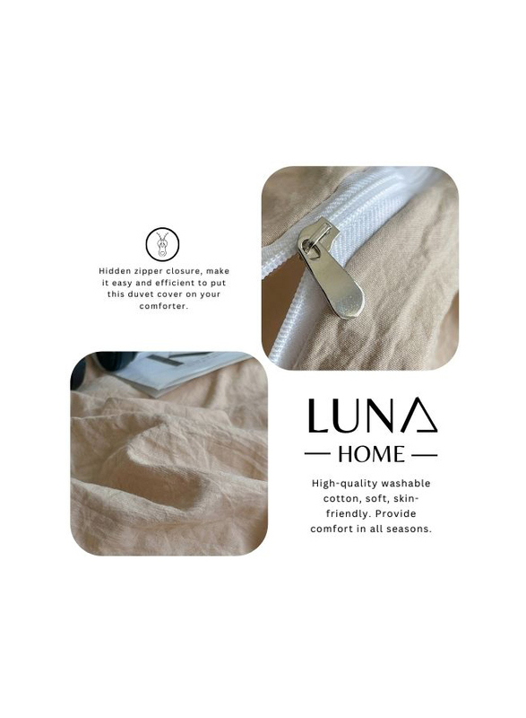 Luna Home 4-Piece Duvet Cover Set, 1 Duvet Cover + 1 Fitted Sheet + 2 Pillow Covers, Single, Dark Beige