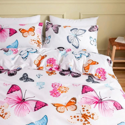 Deals For Less 4-Piece Luna Home Butterfly Design Bedding Set, 1 Duvet Cover + 1 Fitted Bedsheet + 2 Pillow Covers, Single, Porcelain White