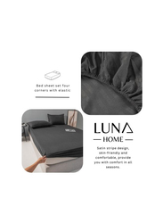 Luna Home 3-Piece Fitted Sheet Set, 1 Fitted Sheet + 2 Pillow Covers, Single, Black