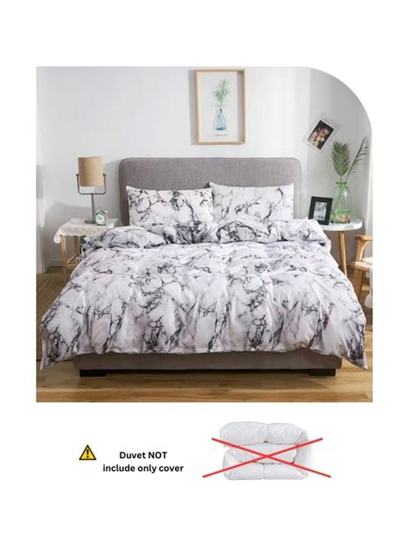 Luna Home 6-Piece Marble Design Bedding Set, 1 Duvet Cover + 1 Flat Bedsheet + 4 Pillow Covers, White/Black, Queen/Double Size