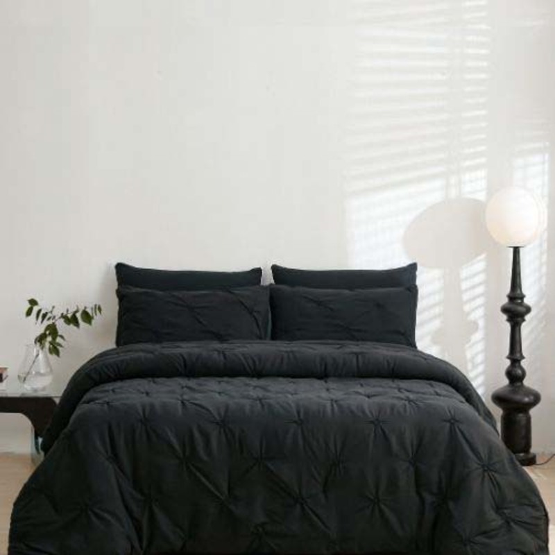 Luna Home 6-Piece Comforter Set, 1 Comforter + 1 Fitted Sheet + 4 Pillow Cases, King, Black