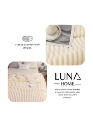 Luna Home 1-Piece Throw Striped Fleece Blanket Super Soft, White, One Size