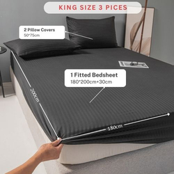 Luna Home 3-Piece Fitted Sheet Set, 1 Fitted Sheet + 2 Pillow Covers, King, Black