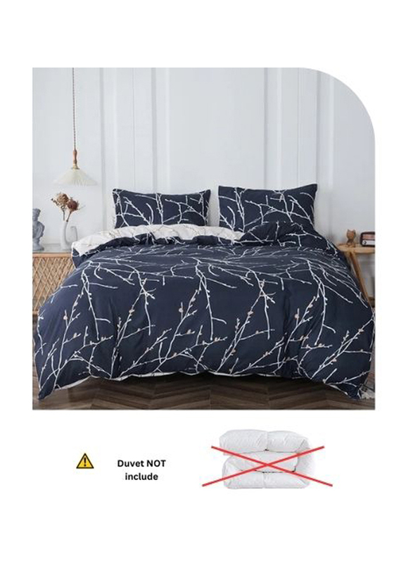 Deals For Less Luna Home 6-Piece Twig Design Bedding Set Whitout Filling, 1 Duvet Cover + 1 Fitted Sheet + 4 Pillow Cases, Queen/Double, Navy Blue