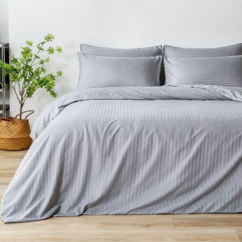 Deals For Less Luna Home 6-Piece Stripe Design Bedding Set without Filler, 1 Duvet Cover + 1 Fitted Sheet + 4 Pillow Cases, King Size, Coin Grey