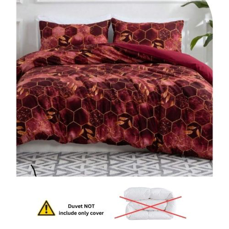 Deals For Less Luna Home 6-Piece Marble Design Duvet Cover Set, 1 Duvet Cover + 1 Fitted Sheet + 4 Pillow Covers, King, Maroon