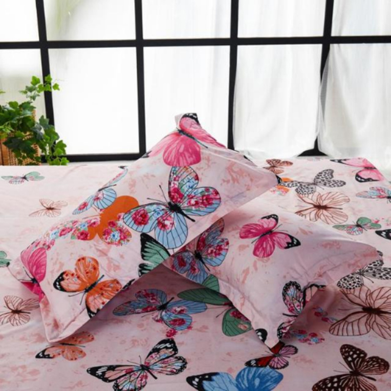 Deals For Less 6-Piece Butterfly Design Bedding Set, 1 Duvet Cover + 1 Flat Bedsheet + 4 Pillow Covers, Pink, Queen/Double