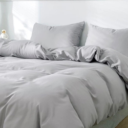 Luna Home 6-Piece Premium Collection Plain Design without Filler Bedding Set, 1 Duvet Cover + 1 Flat sheet + 4 Pillow Covers, Double/Queen, Light Grey
