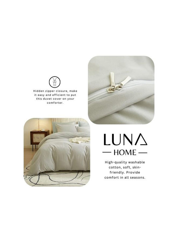 Luna Home 6-Piece Duvet Cover Set, 1 Duvet Cover + 1 Fitted Sheet + 4 Pillow Covers, King, Light Grey