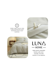 Luna Home 6-Piece Duvet Cover Set, 1 Duvet Cover + 1 Fitted Sheet + 4 Pillow Covers, King, Light Grey