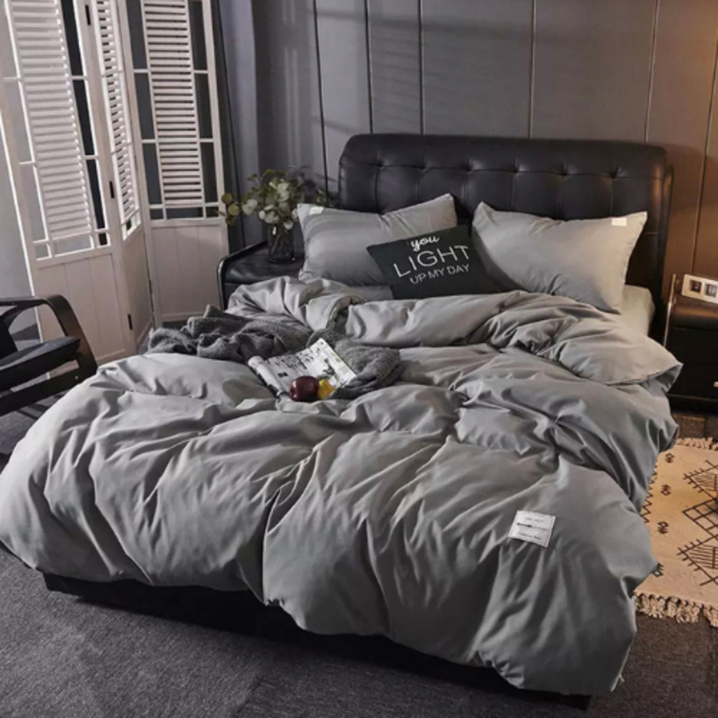 Deals For Less 6-Piece Luna Home Plain Bedding Set, 1 Duvet Cover + 1 Fitted Bedsheet + 4 Pillow Covers, King, Grey