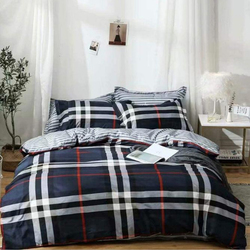 ديلز فور ليس طقم سرير من 6 قطع بتصميم مربعات، 1 غطاء لحاف + 1 شرشف سرير + 4 غطاء وسادة، أزرق/أبيض، كوين/ مزدوج