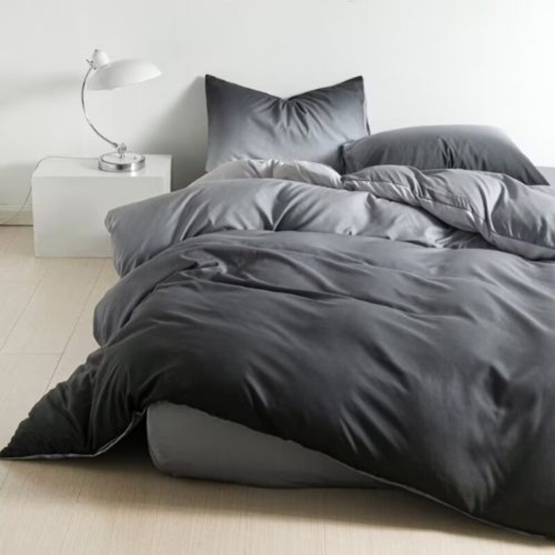 Luna Home 6-Piece Duvet Cover Set, 1 Duvet Cover + 1 Fiat Sheet + 4 Pillow Covers, Queen, Ombre Dark Grey