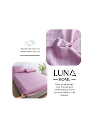 Luna Home 3-Piece Fitted Sheet Set, 1 Fitted Sheet + 2 Pillow Covers, King, Greige Violet