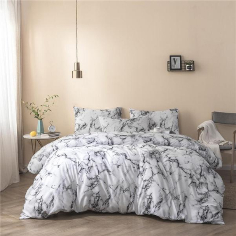 Deals For Less 6-Piece Marble Design Bedding Set, 1 Duvet Cover + 1 Fitted Bedsheet + 4 Pillow Covers, White, King