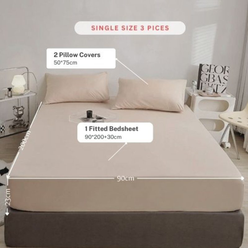 Luna Home 3-Piece Fitted Sheet Set, 1 Fitted Sheet + 2 Pillow Covers, King, Beige