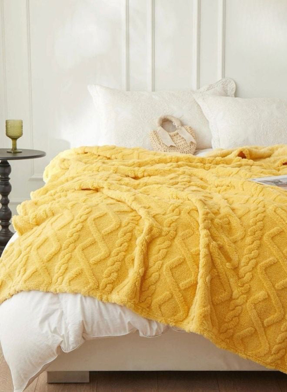 Luna Home 1-Piece Throw Striped Taffeta Fleece Blanket Super Soft, Yellow, One Size