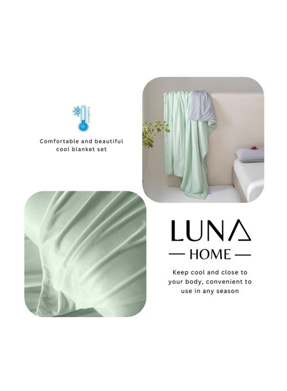 Luna Home 3-Piece Icy Silky Summer Cool Quilt Set, 1 Quilt + 2 Pillow Covers, Green/Grey, One Size