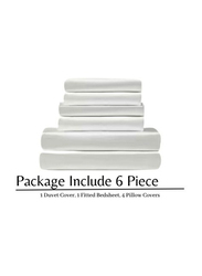 Deals For Less Luna Home 6-Piece Plain Duvet Cover Set, 1 Duvet Cover + 1 Fitted Sheet + 4 Pillow Cases, Silky Satin, King Size, White