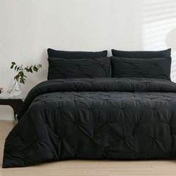 Luna Home 6-Piece Comforter Set, 1 Comforter + 1 Fitted Sheet + 4 Pillow Cases, King, Black