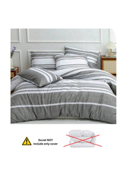 Deals For Less Luna Home 6-Piece Stripe Design Bedding Set, 1 Duvet Cover + 1 Flat Sheet + 4 Pillow Cases, King Size, Grey