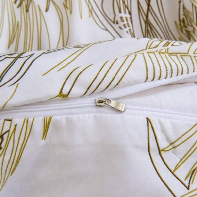 Deals For Less Luna Home 6-Piece Tropical Leaves Design Duvet Cover Set, 1 Duvet Cover + 1 Fitted Sheet + 4 Pillow Cases, King, White