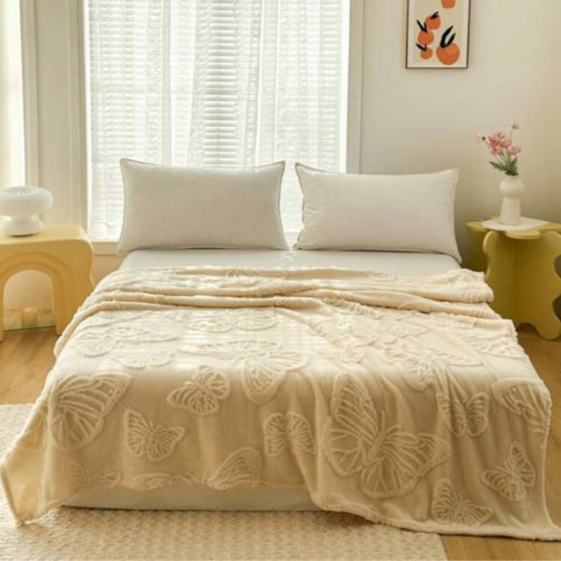 Deals For Less Luna Home 3D Imitation Butterfly Fleece Soft Blanket, Ivory