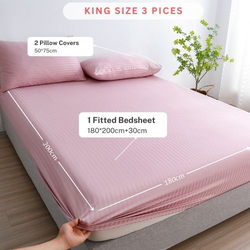 Luna Home 3-Piece Fitted Sheet Set, 1 Fitted Sheet + 2 Pillow Covers, King, Light Old Rose