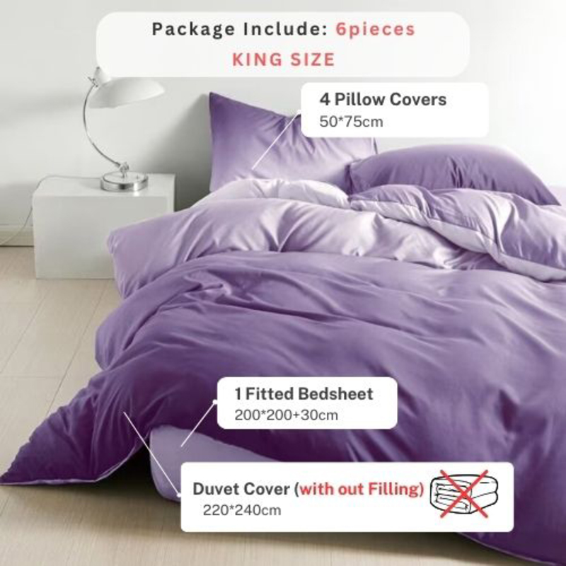 Luna Home 6-Piece Duvet Cover Set, 1 Duvet Cover + 1 Fitted Sheet + 4 Pillow Covers, King, Ombre Royal Purple