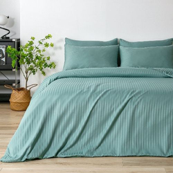 Deals For Less Luna Home 6-Piece Stripe Design Bedding Set without Filler, 1 Duvet Cover + 1 Fitted Sheet + 4 Pillow Cases, King Size, Green