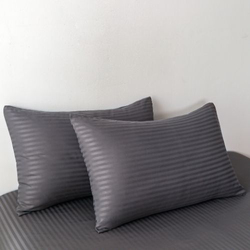 Deals For Less Luna Home 6-Piece Stripe Design Bedding Set without Filler, 1 Duvet Cover + 1 Fitted Sheet + 4 Pillow Cases, King Size, Dark Grey