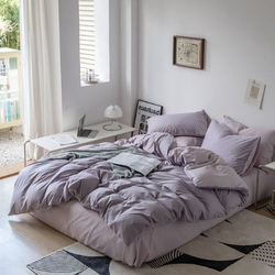 Deals For Less Luna Home Premium 4-Piece Korean Reversible Plain Bedding Set, 1 Duvet Cover + 1 Fitted Sheet + 2 Pillow Cases, Single, Purple/Light Purple