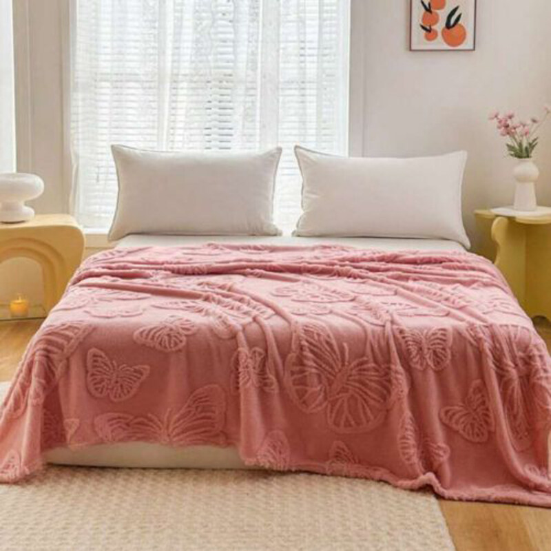 

Deals For Less LUNAHOME- 3D Imitation Butterfly Fleece Soft Blanket, Old Pink