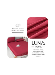 Luna Home 3-Piece Fitted Sheet Set, 1 Fitted Sheet + 2 Pillow Covers, King, Berry Red