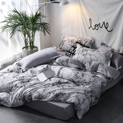 Luna Home 6-Piece Marble Design Bedding Set without Filler, 1 Duvet Cover + 1 Flat Sheet + 4 Pillow Cases, Queen/Double, Grey