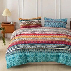 Luna Home 6-Piece Duvet Cover Set, 1 Duvet Cover + 1 Fitted Sheet + 4 Pillow Covers, Colourful Bohemian Details, Queen, Multicolour