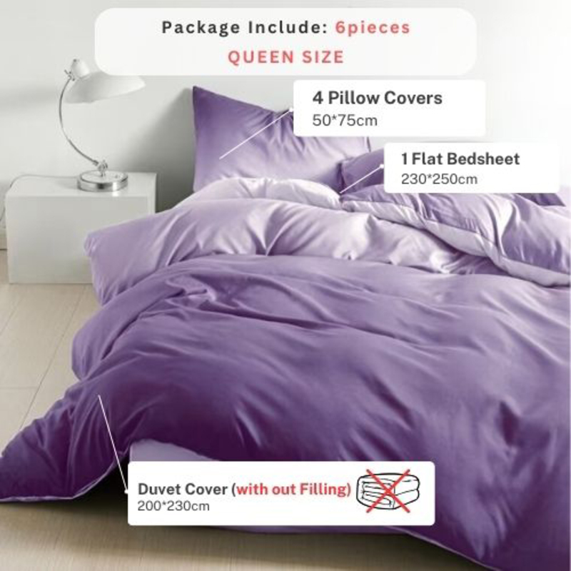 Luna Home 6-Piece Duvet Cover Set, 1 Duvet Cover + 1 Fiat Sheet + 4 Pillow Covers, Queen, Ombre Royal Purple