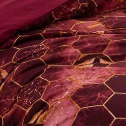 Deals For Less Luna Home 4-Piece Marble Design Duvet Cover Set, 1 Duvet Cover + 1 Fitted Sheet + 2 Pillow Covers, Single, Maroon